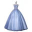 Elegant Sky Blue Prom Dresses 2021 Ball Gown Strapless Beading Sequins Lace Flower Sleeveless Backless Floor-Length / Long Formal Dresses