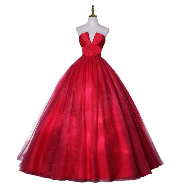 Chic / Beautiful Red Prom Dresses Ball Gown 2021 Strapless Sleeveless Backless Floor-Length / Long Prom Formal Dresses