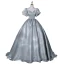 Chic Gris Vert Robe De Bal 2021 Robe Boule Encolure Dégagée Gonflée Manches Courtes Dos Nu Longue Robe De Ceremonie