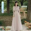 Modest / Simple Dusky Pink Sequins Bridesmaid Dresses 2021 A-Line / Princess Short Sleeve Backless Floor-Length / Long Wedding Party Dresses