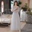 Chic / Beautiful Grey Pearl Lace Flower Bridesmaid Dresses 2021 A-Line / Princess Short Sleeve Backless Floor-Length / Long Bridesmaid Wedding Party Dresses