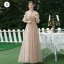 Charming Khaki Beading Sequins Backless Lace Flower Bridesmaid Dresses 2021 A-Line / Princess Short Sleeve Floor-Length / Long Bridesmaid Wedding Party Dresses