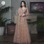 Chic / Beautiful Champagne Glitter Bridesmaid Dresses 2021 A-Line / Princess Short Sleeve Lace Flower Backless Floor-Length / Long Bridesmaid Wedding Party Dresses