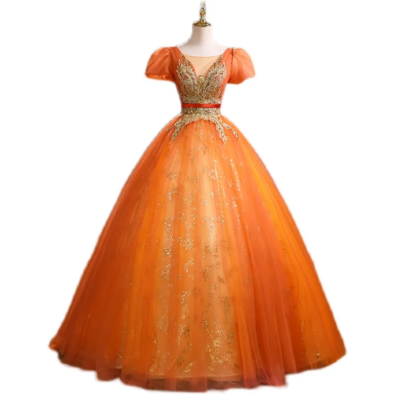 strapless open back dress LRENE ORANGE RAINBOW EVENING DRESS – D&D Clothing main image 0