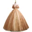 Charming Champagne Beading Pearl Sequins Prom Dresses 2021 Ball Gown Strapless Sleeveless Backless Floor-Length / Long Formal Dresses