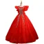 Elegant Red Prom Dresses Floor-Length / Long 2021 Ball Gown Scoop Neck Beading Sequins Puffy Short Sleeve Backless Prom Formal Dresses