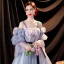 Chic Bleu Ciel Robe De Bal 2021 Princesse Bretelles Spaghetti Perle En Dentelle Fleur Appliques Volants Manches Courtes Ceinture Noeud Longue Dos Nu Robe De Ceremonie