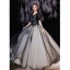 Élégant Noire Robe De Bal 2021 Princesse Encolure Dégagée Paillettes En Dentelle Fleur Manches Courtes Dos Nu Longue Robe De Ceremonie