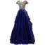 Élégant Bleu Roi Robe De Bal 2021 Princesse Encolure Dégagée Perlage En Dentelle Fleur Manches Courtes Dos Nu Longue Robe De Ceremonie