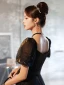 Charming Black Evening Dresses 2021 A-Line / Princess Square Neckline Puffy Short Sleeve Backless Floor-Length / Long Evening Party Formal Dresses