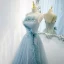 Élégant Bleu Ciel Volants Robe De Bal 2021 Princesse Bretelles Spaghetti Perlage Perle Paillettes Sans Manches Dos Nu Longue Robe De Ceremonie