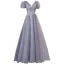Bling Bling Gris Glitter Perlage Paillettes Appliques Robe De Bal 2021 Princesse V-Cou Gonflée Manches Courtes Dos Nu Longue Robe De Ceremonie