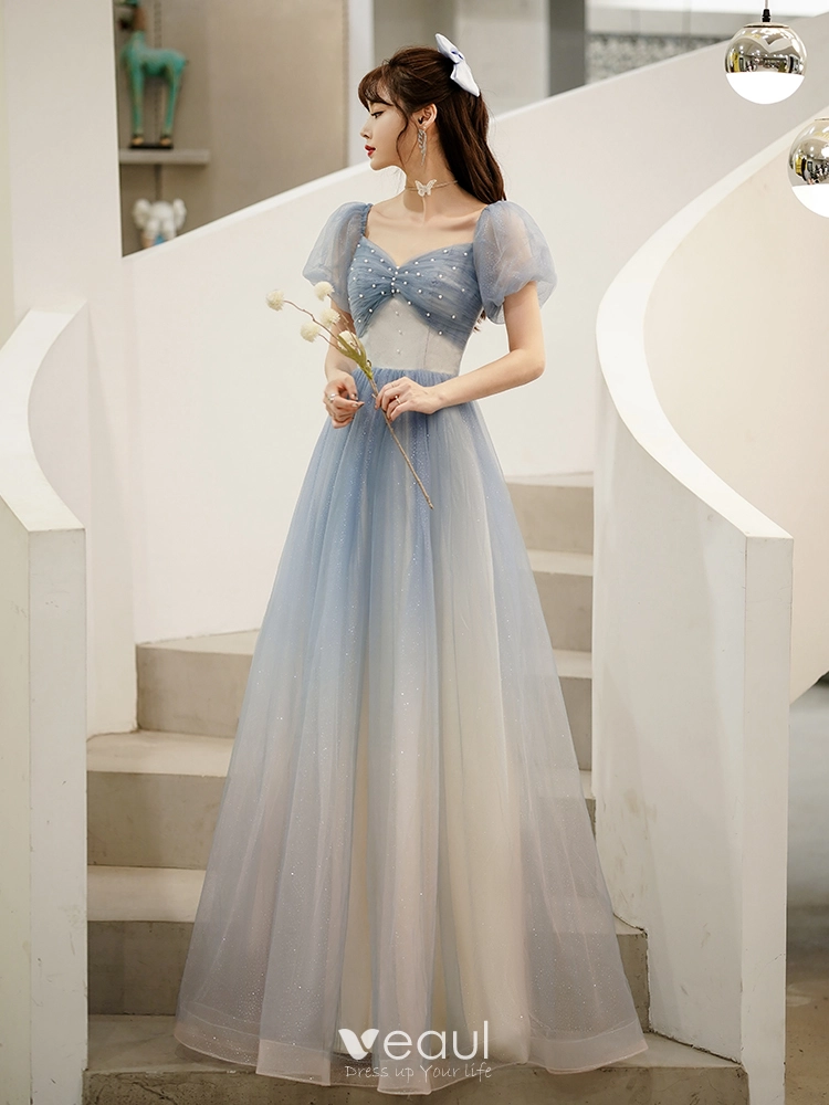 Affordable Sky Blue Gradient Color Glitter Prom Dresses 2021 A