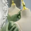 Eleganta Sage Grön Satin Balklänningar 2021 Prinsessa Urringning Beading Pösigt Korta ärm Halterneck Långa Formella Klänningar