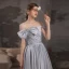 Élégant Bleu Ciel Satin Robe De Bal 2021 Princesse De l'épaule Perle Noeud Sans Manches Dos Nu Longue Robe De Ceremonie