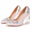Elegant White Rhinestone Satin Wedding Shoes 2021 9 cm Thick Heels Pointed Toe Wedding Pumps High Heels