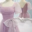 Chic / Beautiful Lilac Ruffle Spotted Prom Dresses 2021 A-Line / Princess Square Neckline Bow Short Sleeve Floor-Length / Long Formal Dresses
