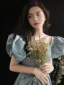 Vintage / Originale Bleu Ciel Robe De Bal 2021 Princesse Encolure Carrée Perle Gonflée Manches Courtes Dos Nu Longue Robe De Ceremonie