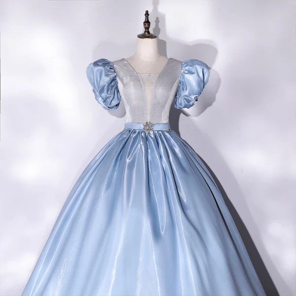 cinderella formal dresses Ethereal Blue Cinderella Ball Gown – Strapless Sequin Tulle Prom Dress –  Viniodress main image 1