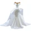 High-end Charming White Wedding Dresses 2021 Trumpet / Mermaid U-Neck Beading Pearl Appliques Short Sleeve Backless Court Train Wedding