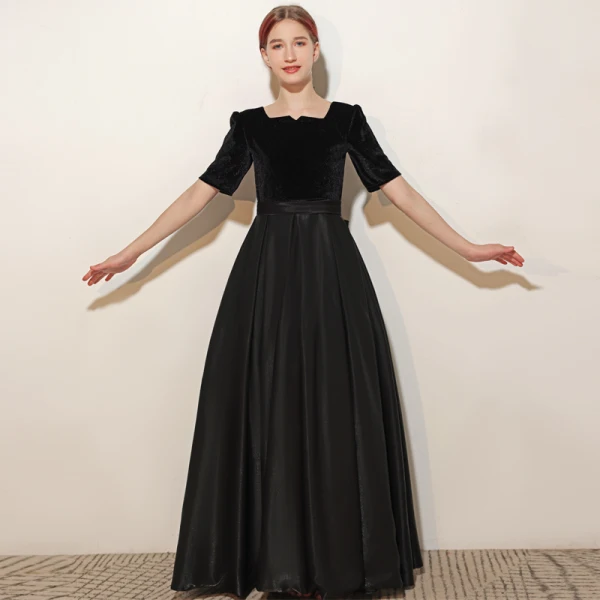 Elegant Black Birthday Suede Party Dresses Flower Girl Dresses 2021 A-Line / Princess Square Neckline Short Sleeve Floor-Length / Long Backless Bow Flower Girl Dresses