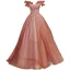 Charmant Watermelon Rouge Robe De Bal 2021 Princesse De l'épaule Perlage Paillettes Manches Courtes Dos Nu Longue Robe De Ceremonie