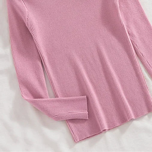 Sexy Sky Blue Fall Winter Street Wear Knitting Tight  Sweaters 2021 V-Neck Lapel  Long Sleeve Women Tops