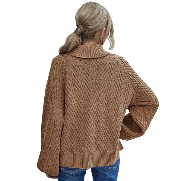 Comfortable Casual Fall Winter Brown Knitting Sweaters 2021 High Neck Long Sleeve Loose Women Tops