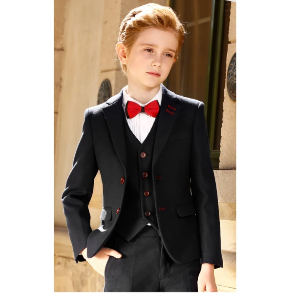 Fashion Black Bow Long Sleeve Boys Wedding Suits 2021
