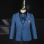 Fashion Ocean Blue Boys Wedding Suits 2021 Long Sleeve Rhinestone Bow Body Jewellery Coat Pants Shirt Vest