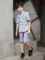 Mode Gris Bleu Ciel Costume Garçon Mariage 2021 Manches Courtes Noeud Cravate
