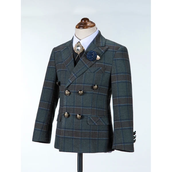 Mode Manches Longues Plaid Costume Garçon Mariage 2021 Mariage Manteau Pantalon Chemise Gilet