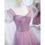 Elegant Lilac Beading Prom Dresses 2021 A-Line / Princess Square Neckline Puffy Short Sleeve Backless Floor-Length / Long Formal Dresses