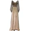 Charmant High End Beige Abendkleider 2021 A Linie V-Ausschnitt Perlenstickerei Strass Pailletten Lange Ärmel Rückenfreies Sweep / Pinsel Zug Abend Festliche Kleider