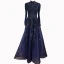 High-end Navy Blue Handmade  Beading Rhinestone Evening Dresses 2021 A-Line / Princess High Neck Long Sleeve Floor-Length / Long Evening Party Formal Dresses