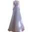 High-end Grey Beading Rhinestone Sequins Evening Dresses  2021 A-Line / Princess High Neck Long Sleeve Sash Floor-Length / Long Formal Dresses