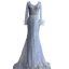 High-end Charming Sky Blue Evening Dresses 2021 Trumpet / Mermaid V-Neck Beading Rhinestone Long Sleeve Tassel Evening Party Floor-Length / Long Formal Dresses