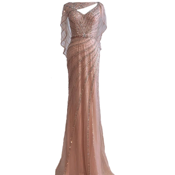 Luxury / Gorgeous Gold Handmade Beading Rhinestone Evening Dresses 2021 Trumpet / Mermaid V-Neck Sleeveless Backless Floor-Length / Long Evening Party Formal Dresses