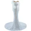 Luxury / Gorgeous White Ruffle Wedding Dresses 2021 Trumpet / Mermaid Scoop Neck Beading Pearl Sequins Long Sleeve Backless Floor-Length / Long Wedding