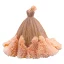 Luxury / Gorgeous Orange Beading Rhinestone Sequins Ruffle Wedding Dresses 2021 Ball Gown One-Shoulder Sleeveless Backless Floor-Length / Long Wedding