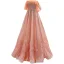 High-end Pearl Pink Beading Rhinestone Sequins Prom Dresses 2021 A-Line / Princess Off-The-Shoulder Short Sleeve Backless Prom Floor-Length / Long Formal Dresses