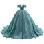 Charmant Vert Citron Perlage Gland Faux Diamant Paillettes Robe De Bal 2021 Robe Boule De l'épaule Manches Courtes Dos Nu Chapel Train Robe De Ceremonie