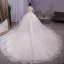 Luxury / Gorgeous Sparkly White Beading Pearl Rhinestone Sequins Wedding Dresses 2021 Ball Gown V-Neck Long Sleeve Backless Royal Train Wedding