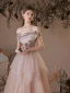 Élégant Rougissant Rose Perlage Paillettes Robe De Bal 2021 Princesse De l'épaule Sans Manches Dos Nu Longue Promo Robe De Ceremonie