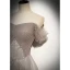 Elegant Grey Glitter Prom Dresses 2021 A-Line / Princess Off-The-Shoulder Beading Sequins Lace Flower Short Sleeve Backless Floor-Length / Long Formal Dresses