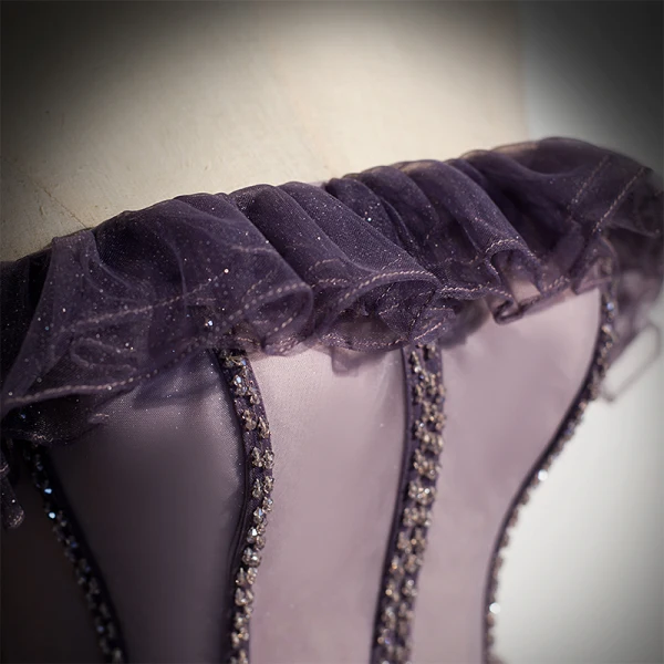 Mode Violet Glitter Robe De Bal 2021 Princesse Volants De l'épaule Perlage Manches Courtes Dos Nu Longue Robe De Ceremonie