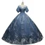 Chic / Belle Bleu Perlage En Dentelle Paillettes Robe De Bal 2021 Robe Boule Encolure Dégagée Manches Courtes Dos Nu Longue Robe De Ceremonie