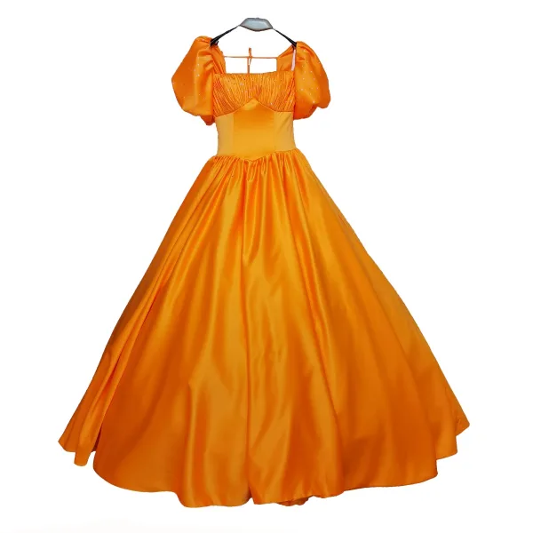 Vintage / Retro Ball Gown Green Satin Prom Dresses 2021 Square Neckline Short Sleeve Backless Floor-Length / Long Formal Dresses
