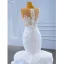 Luxury / Gorgeous White Cascading Ruffles Wedding Dresses 2021 Trumpet / Mermaid Scoop Neck Beading Sequins Rhinestone Lace Flower Sleeveless Backless Royal Train Wedding