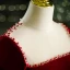 Elegant Burgundy Suede Velour Prom Dresses 2021 A-Line / Princess Square Neckline Beading Long Sleeve Sweep Train Formal Dresses